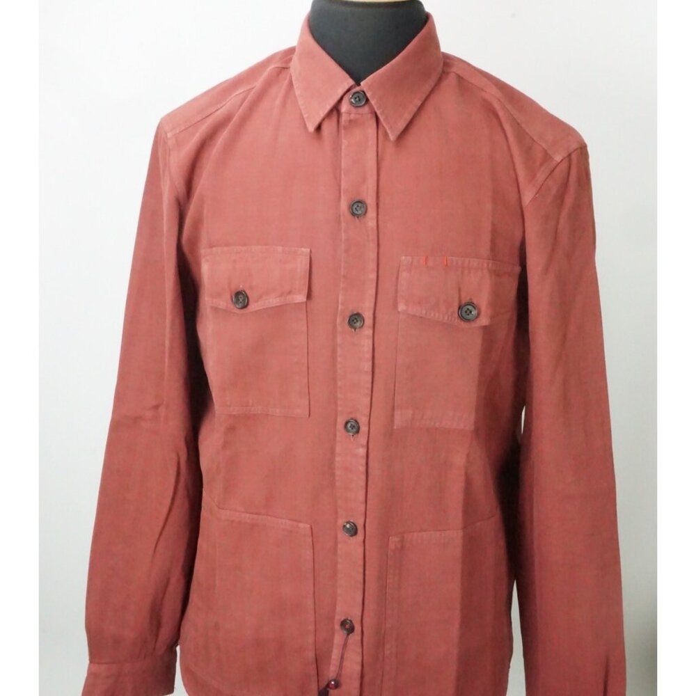 Isaia Napoli Declassato Cashmere Blend Red Herringbone Overshirt L BRAND NEW